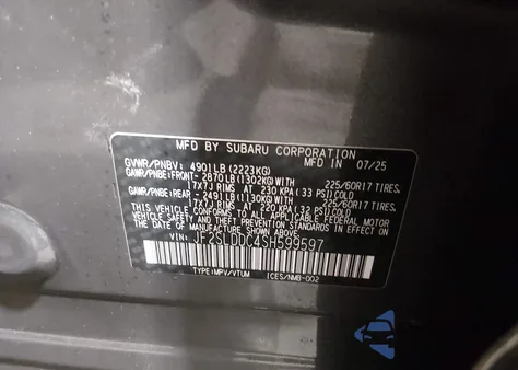 2025 Subaru Forester Premium from USA, damaged, VIN JF2SLDDC4SH599597